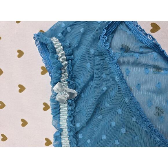 VIctorias Secret ANGELS Sheer Mesh Polka Dot LARGE y2K Blue VTG - Picture 2 of 6